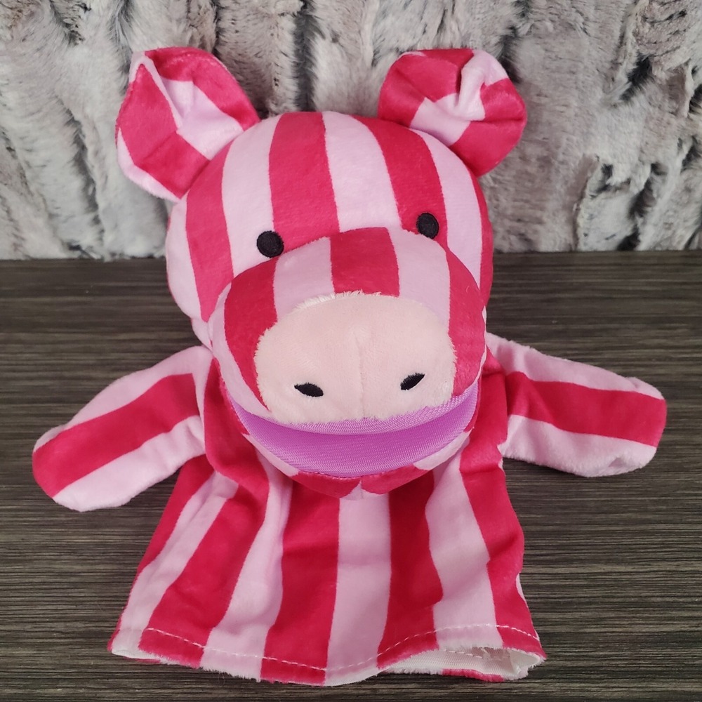 Evriholder Pink Magenta Striped Pig Hippopotamus Hand Puppet Plush 9"
